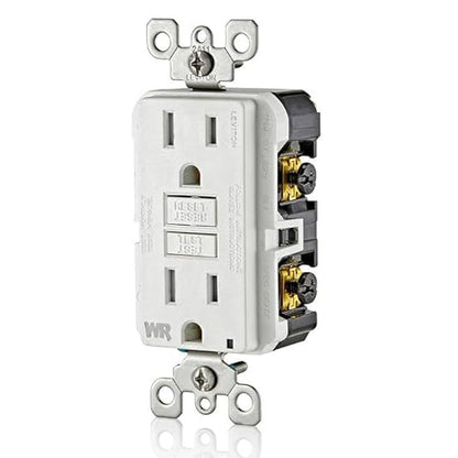 Leviton GFCI Weather-Resistant Outlet, 15 Amp, Self Test, Tamper-Resistant with LED Indicator Light, Outdoor Locations, GFWT1-W, White