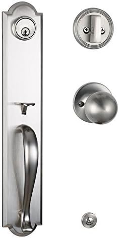 TMC Single Cylinder HandleSet with Deadbolt and Knob Door Handle for Entrance and Front Door Reversible for Right and Left Handed Satin Nickel Finish,MDHST2018SN-AMZ