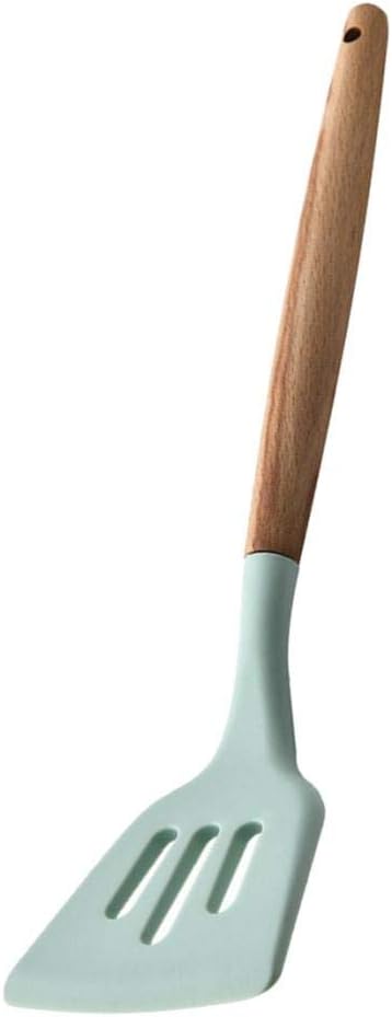 Non-stick Kitchen Cooking Utensil Set Food Tong Egg Whisk Wooden Handle - Light Green, Colander Spooncoding1583 (Color : Light Green, Size : Slotted Turner)