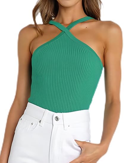 Women's Neck Sexy Sleeveless Slim Criss Cross Knit Fitting Halter Tank Top