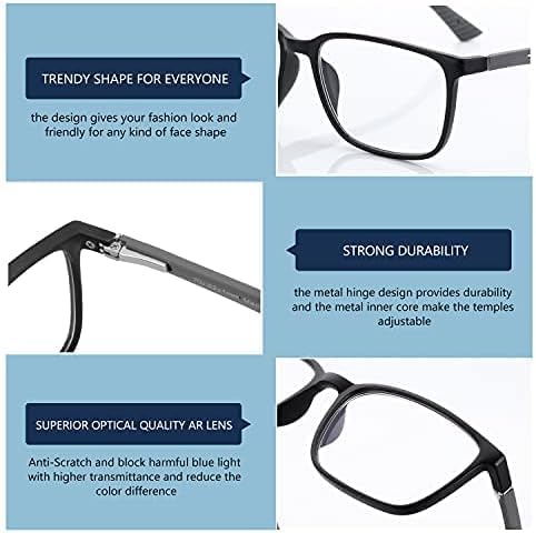 BLUEMOKY Blue Light Reading Glasses for Men?Sport Square Frame Readers, Anti Glare Computer Glasses