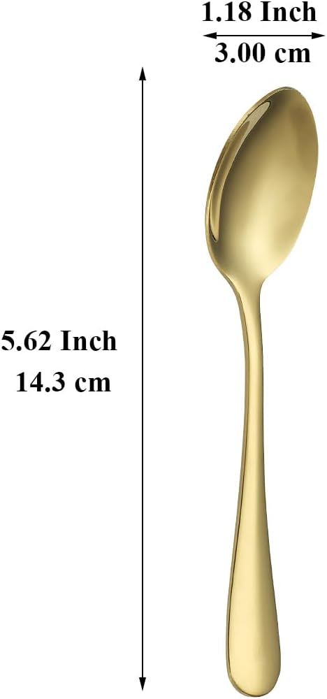 Gold Teaspoons Set of 12, Stainless Steel Dessert Spoons, Coffee Spoon, Stirring Spoon, Latte Spoon for Home, Restaurant, Hotel, Wedding, Event, Parties