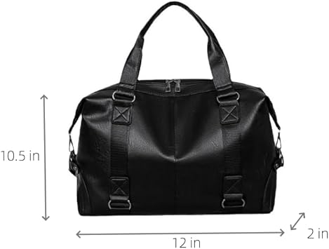 Travel Bag for Men PU Leather Shoulder Bag Stylish Handbag Gym Bag with Adjustable Shoulder Strap (Black)