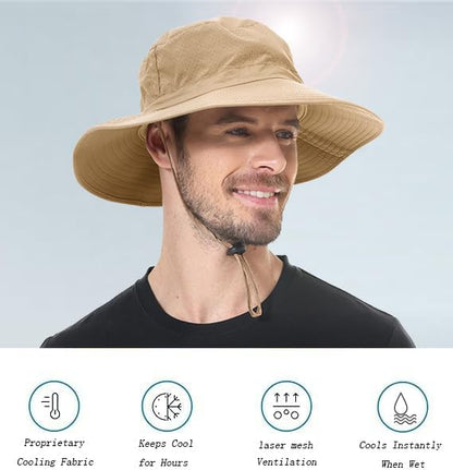 ZOORON Boonie Hat UPF 50+ Cooling Sun Hat for Men and Women,Wide Brim Bucket Hats with UV Protection for Safari Hiking Beach