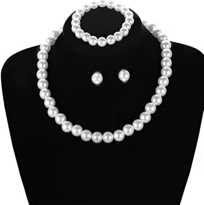 CSIYANJRY99 Pearl Necklace and Earring Set Faux Pearl Jewelry Sets for Women Imitation Beaded Pearl Necklace Bracelet Stud for Women ( No earrings)