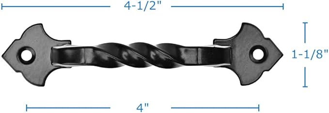TP-96BLK 4-12" Rustic Black Cabinet Hardware Twist Handle Pull- 96mm Hole Centers (Single Unit)