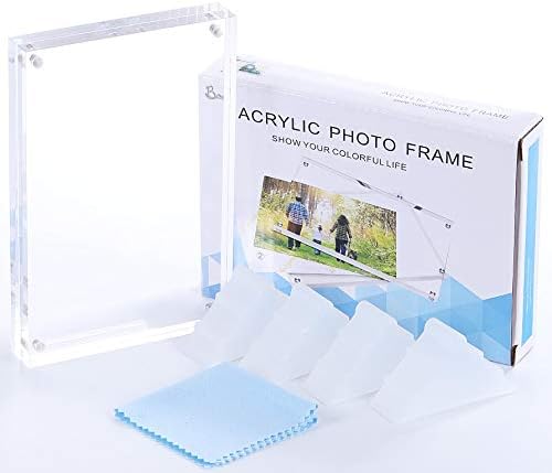 Boxalls 4x6 Inches Acrylic Picture Frame, Double Sided Clear Frameless Photo Frame with Magnetic Desktop Transparent