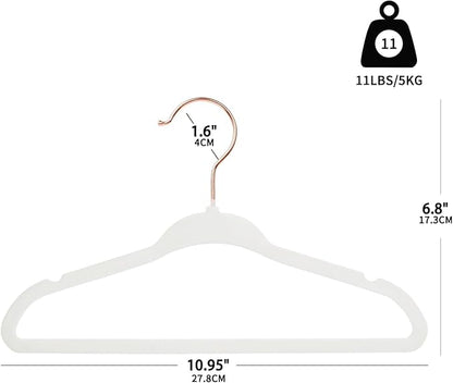 ManGotree Baby Velvet Hangers with 360° Swivel Rose Gold Hook, 11" Non-Slip Toddler Hanger, Ultra Thin Space Saving Infant Hangers for Kids Clothes, 15 Pack (White)