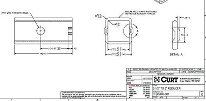 CURT 45405 Trailer Hitch Receiver Adapter Reducer Sleeve, 2-12 to 2-Inch, Carbide Black Powder Coat