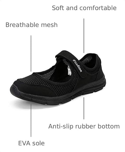 SAGUARO Women's Breathable Walking Shoes Ladies Fashion Mary Jane Sneakers Adjustable Working Nurse Shoes Lightweight Flats Roll.