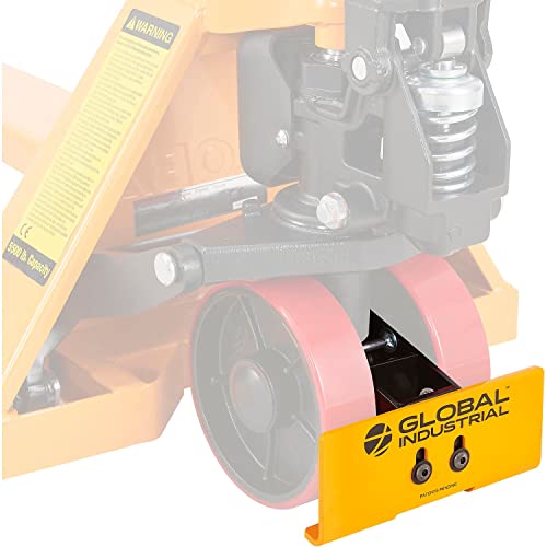 Global Industrial Pallet Jack Toe Guard Protector, Durable Steel Construction, High-Visibility Powder Coat Finish, 8-12"W x 3-12"H, Tool-Free Installation