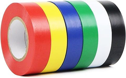 QILIMA Electrical Tape Colors 6 Pack 34-Inch by 60 Feet,Lead-Free Flame Retardant Electrical Tape, Adhesive for General Home Vehicle Auto Car Power Circuit Wiring Multicolor (130mic)