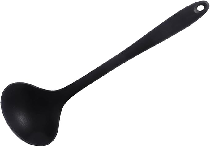Fdit Cooking Spoons, Silicone Heat Serving Spoon Basting Spoon for Kitchen Use (Black)