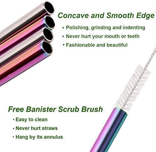 VEHHE Metal Straw Stainless Steel Straws Drinking Reusable Straws 4 Set -10.5" Ultra Long Rainbow Color-Cleaning Brush for 2030 Oz for Yeti RTIC SIC Ozark Trail Tumblers (2 Straight2 Bent1 Brush)
