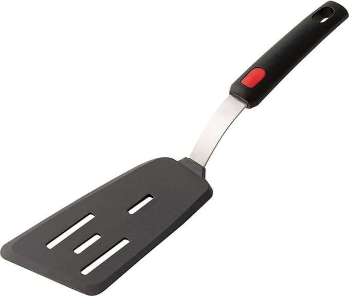 1-Piece Slanting Slotted Spatula Stainless Steel Handle Silicone Cooking Flipper Frying Spatula Household Iron Plate Cooking Turner Flexible Kitchen Utensils for Pancake Eggs Fish Burger