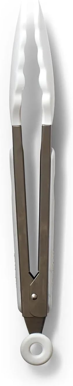 Sur La Table Silicone-Tipped Tongs, 9 in, White, Locking Tongs with Silicone Tips for Nonstick- Gripping and Turning, 9 in