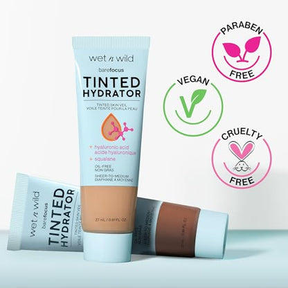 wet n wild Bare Focus Tinted Hydrator Tinted Skin Veil (No Box), Lightweight Buildable Coverage with Hyaluronic Acid & Vegan Squalane, Semi-Matte Finish, Cruelty-Free - Light