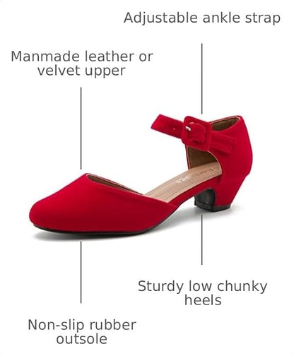 Enelauge Women's Ankle Buckle Strap Low Block Chunky Heels Closed Toe D'Orsay Pumps Dress Work Church Evening Shoes