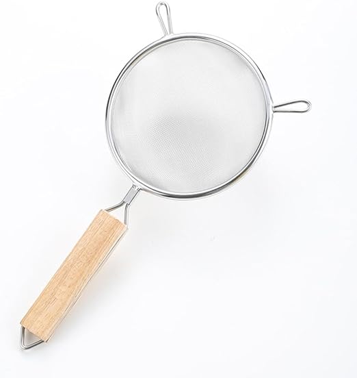 Fine Mesh Strainer 5" 6" 8", Stainless Steel 40 Mesh Sieve with Wooden Handle, Kitchen Metal Sifter Food Strainer for Quinoa, Pasta, Fruits, Vegetables, Rice, Set of 3