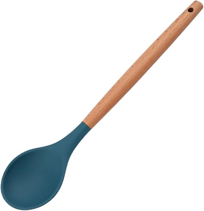 1pc Blue Silicone Solid Spoons Cooking Large Serving Spoon, Heat Resistant Cooking Utensils for Kitchen Cooking Baking Stirring Mixing Tools