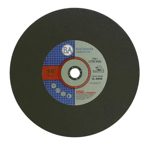 Benchmark Abrasives Aluminum Oxide Type 1, 14 Inch Chop Saw Blade, Cutting Wheel with 3/32" X 1" Arbor, Fast Circular Saw Blades for Cutting Metal Steel Drywall - Grinding Wheel - 10 Pack