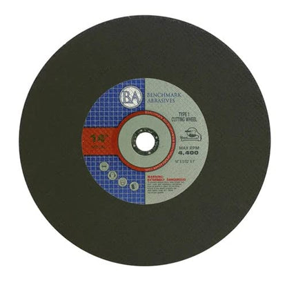 Benchmark Abrasives Aluminum Oxide Type 1, 14 Inch Chop Saw Blade, Cutting Wheel with 3/32" X 1" Arbor, Fast Circular Saw Blades for Cutting Metal Steel Drywall - Grinding Wheel - 10 Pack