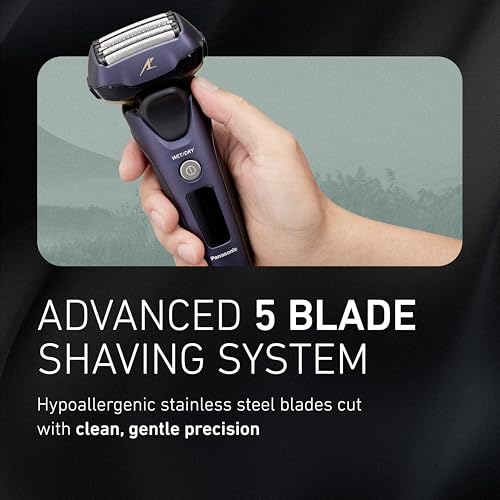 Panasonic ARC5 Electric Razor for Men Face, Wet & Dry Shavers for Men with Foil Shaver, Pop-up Trimmer, Ultra-Fast 5-Blade, Smart Shave Sensor, 16D Flexible Pivoting Head - ES-ALV6HA (Navy)