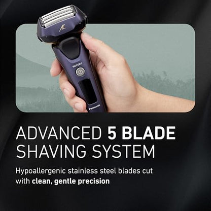 Panasonic ARC5 Electric Razor for Men Face, Wet & Dry Shavers for Men with Foil Shaver, Pop-up Trimmer, Ultra-Fast 5-Blade, Smart Shave Sensor, 16D Flexible Pivoting Head - ES-ALV6HA (Navy)