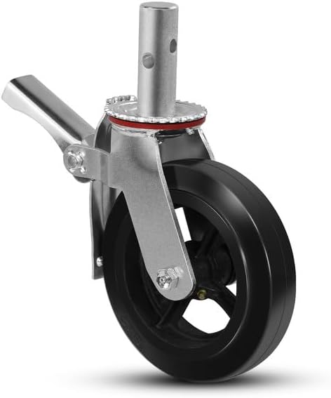 8"x2" Scaffolding Wheels, Rubber Tread on Cast lron Wheel Stem Casters Wheels- Dual Locking Swivel Caster 360 Degrees Industrial Casters 1100LBS Capacity Per Wheel (1 Brake)