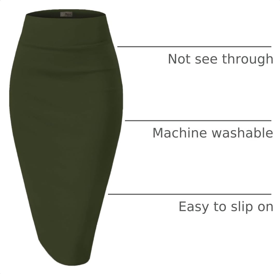 Hybrid & Company Women's Premium Nylon Ponte Stretch High Waist Pencil Suit Skirt Below Knee.