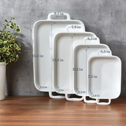 ONEMORE Casserole Dishes for Oven Baking Dishes SET OF 3,Ceramic Bakeware Sets with Handles for Cooking White , Microwave & Dishwasher Safe(7.5/11.2"/15.4") NOT A SET OF 4"