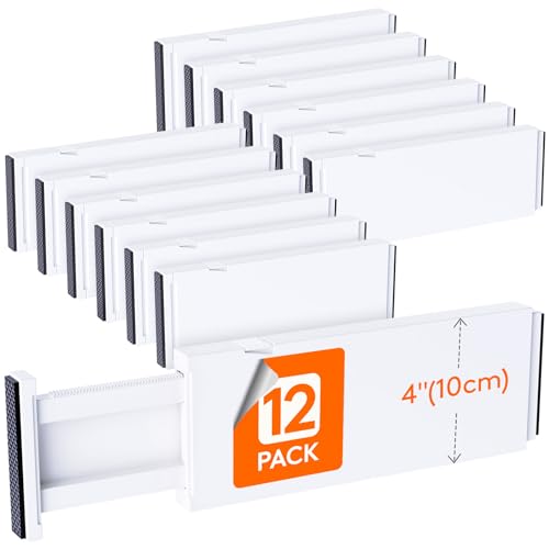 Lifewit 12 Pack 4 High Drawer Dividers 28-43.5cm/11-17" Adjustable Drawer Organizer for Clothes/Utensils