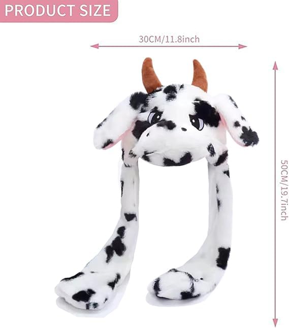 Cow Hat Ear Moving Jumping Hat Funny Plush Cap Dress Up Cosplay Party Christmas Holiday Cute Ear Flap Cap