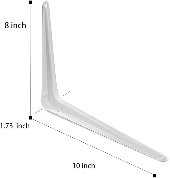 Shelf Brackets White 8 x 10 inch Pack of 10 Wall L-Bracket Supports for Hanging DIY Shelves Metal Steel Heavy Duty Strength 52lbs