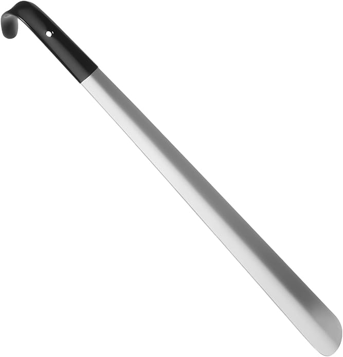 D & K Exclusives 16-Inch Metal Shoe Horn for Boots & Shoes, Long Stainless Steel Shoehorn with Rubber Handle, Heavy Duty & Durable Slip-On Tool for Men, Women, Seniors & Kids