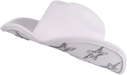 Western Cowboy Hat for Women Men, Sparkly Rhinestone Star Cowgirl Hat Wide Brim Cowboy Hat for Western Theme Party