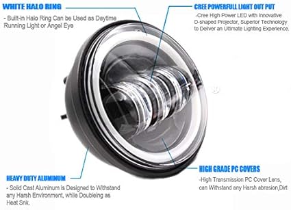 Road King Passing Light - 4 1/2 Inch Passing Light for HD Ultra Classic - with LED Halo Spot Lamp Passing Light Black Projector Fog light Spot light