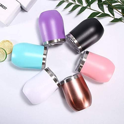 12 oz Stainless Steel Wine Tumbler Stemless Glasses with Lid, Double Wall Insulated Travel Mug Perfect for Wine, Coffee, Drinks, Champagne, Cocktails (Golden)