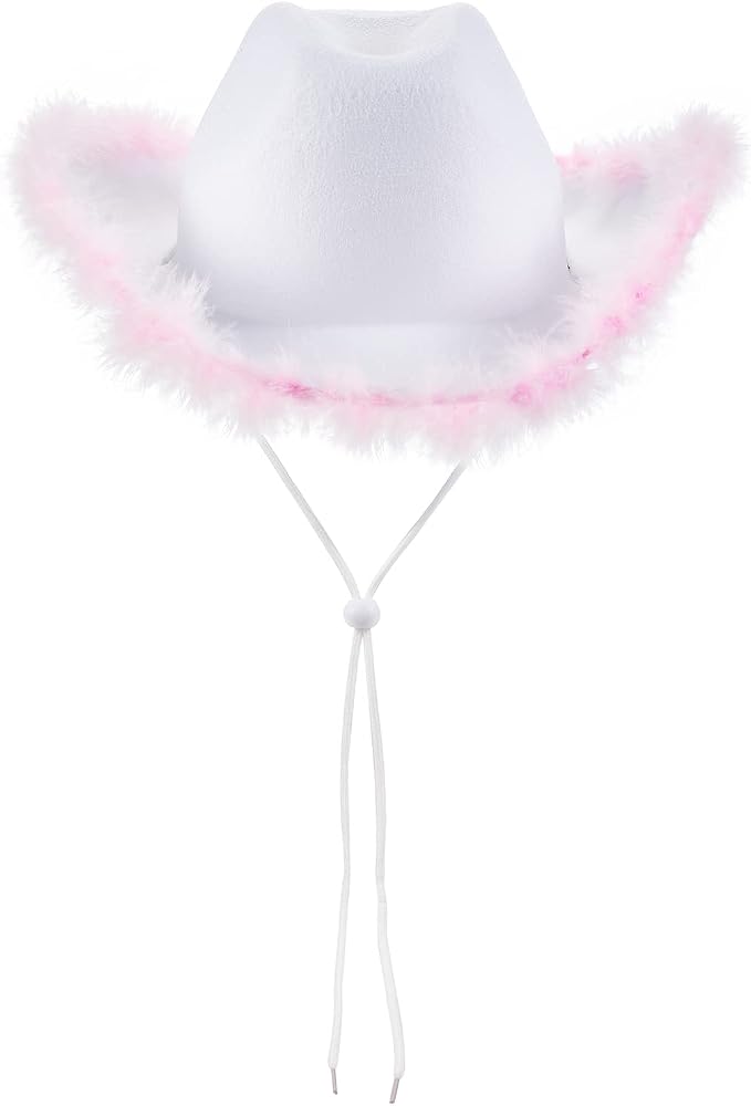 Women Men Western Cowboy Hat Furry Sequin Light Up Stars Tassels Cowboy Party Hat Classic Western Cowboy Cap