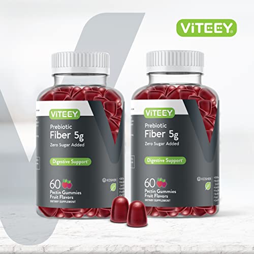 Viteey Prebiotic Fiber Gummies for Adults, 5g - Gut Health & Digestive Soluble Fiber Supplement Gummies - Zero Sugar Added, Vegan, Gluten-Free - 120 Count