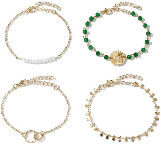 Ladies Link Bracelet Combination Bracelet Green Beaded Sequin Bracelet Set