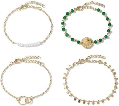 Ladies Link Bracelet Combination Bracelet Green Beaded Sequin Bracelet Set