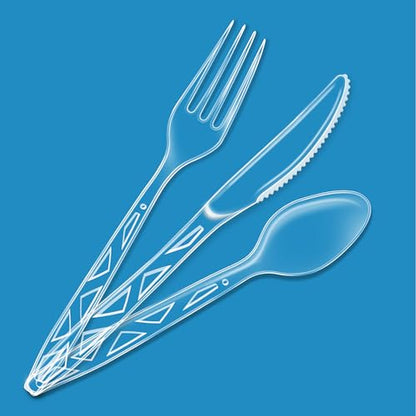 Basics Disposable Clear Assorted Cutlery Set, Premium Quality, 192 Count, Large Combo Pack Forks, Spoon and Knives (box slightly damaged)