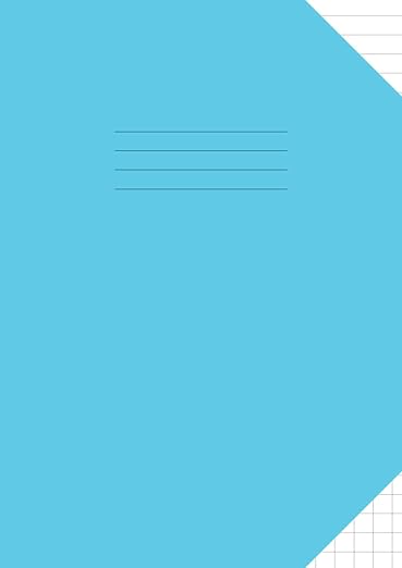 A4 Exercise Book Lined and Squares: 10mm Top Half Ruled Bottom Half Squared Large Jotter  Notebook  Blue Cover
