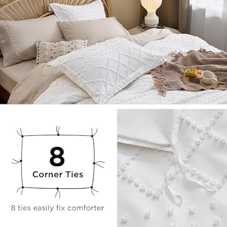 Bedsure Boho Duvet Cover King Size - Boho Bedding, Tufted King Duvet Cover for All Seasons, 3 Pieces Embroidery Shabby Chic Home Bedding,Comforter Not Included (Mineral Blue, 104" x 90")