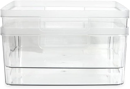 Isaac Jacobs 2-Pack Large Clear Storage Bins (11.5 L x 14 W x 5.5 H) wCutout Handles, Plastic Organizer for Home, Office, Kitchen, FridgeFreezer, Bathroom, BPA Free, Food Safe (Large)