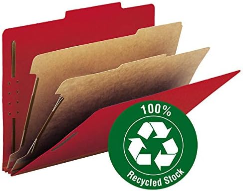 Smead 100 Recycled Pressboard Classification File Folder, 2 Dividers, 2" Expansion, Letter Size, Bright Red, 10 per Box (14061)