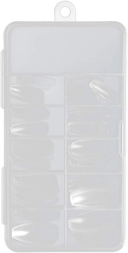 100 PiecesBox TransparentWhite Acrylic False Nails, Square Ballerina Coffin Fake Nail Tips, Medium Long Square Pressed On Nails, Full Cover Fake Nail Extension Patches (Clear, One Size)
