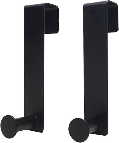 Metal Over The Cabinet Door Hooks, 2 Pack, Matte Black, Stainless Steel, Towel Holder for Kitchen, Bathroom, Bedroom