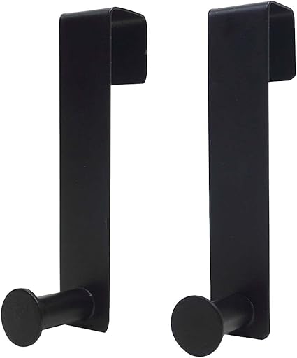 Metal Over The Cabinet Door Hooks, 2 Pack, Matte Black, Stainless Steel, Towel Holder for Kitchen, Bathroom, Bedroom